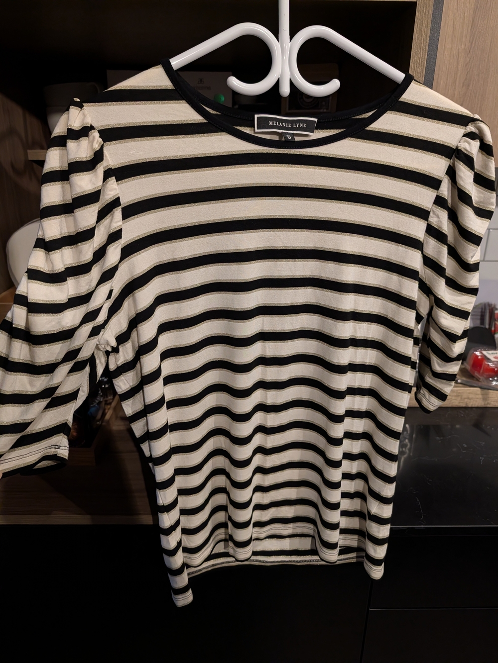 Melanie Lyne Black & Cream Striped Short Sleeve Tee